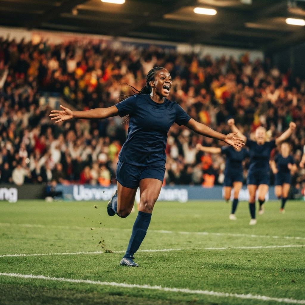 Female athlete celebrating a goal