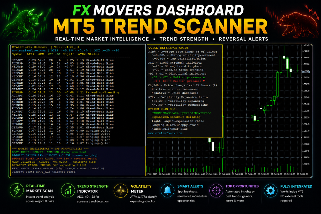 FX Movers Dashboard - MT5 Trend Scanner
