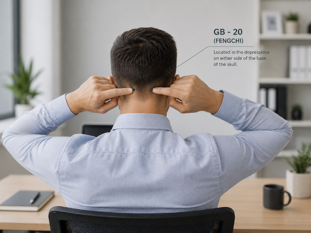 Acupressure point demonstration - GB-20 Fengchi