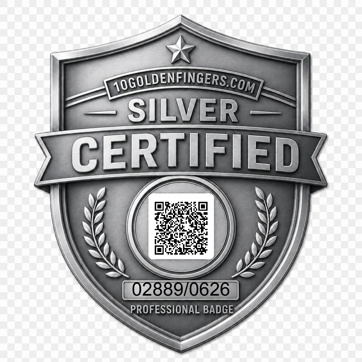 Silver generated badge with business QR code
