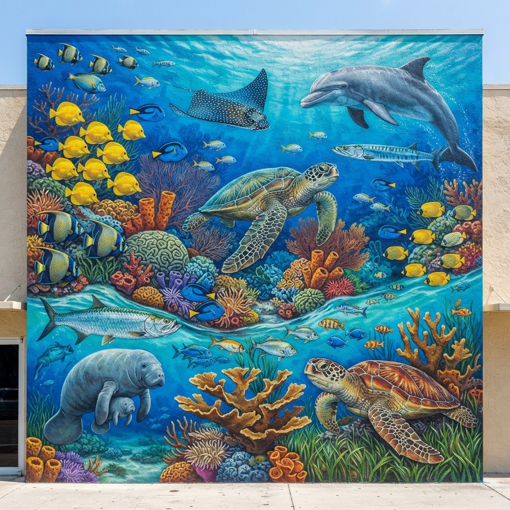 Underwater-themed mural