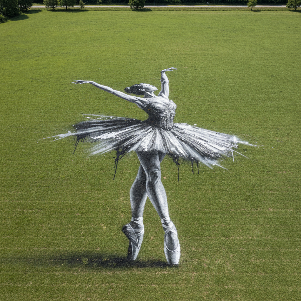 Land Art Media - Aerial Ballerina Mural on Grassland