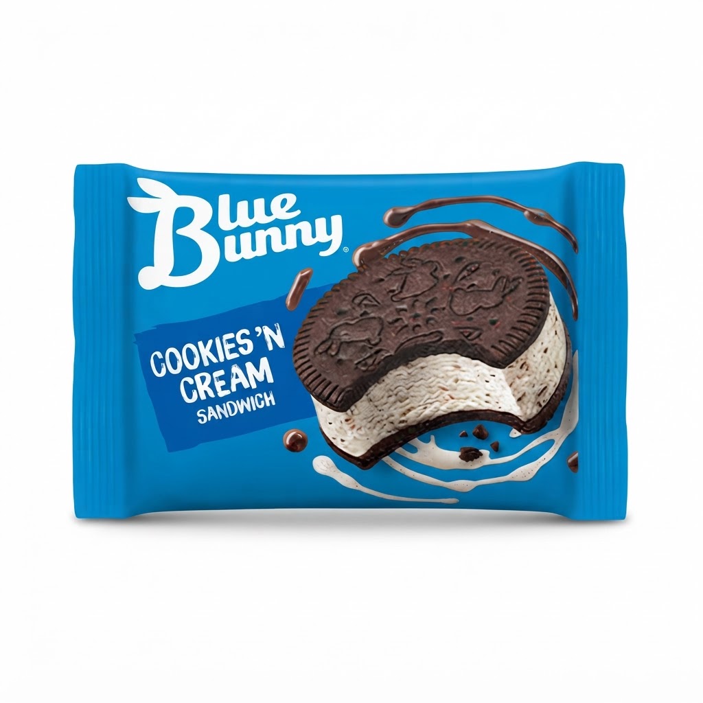 BLUE BUNNY COOKIES`N CREAM SANDWICH 6OZ