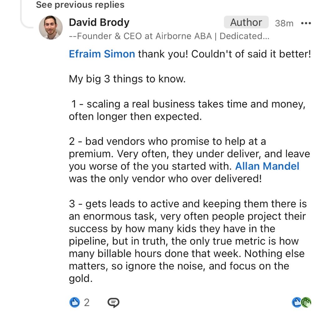 LinkedIn Testimonial — David Brody, Airborne ABA