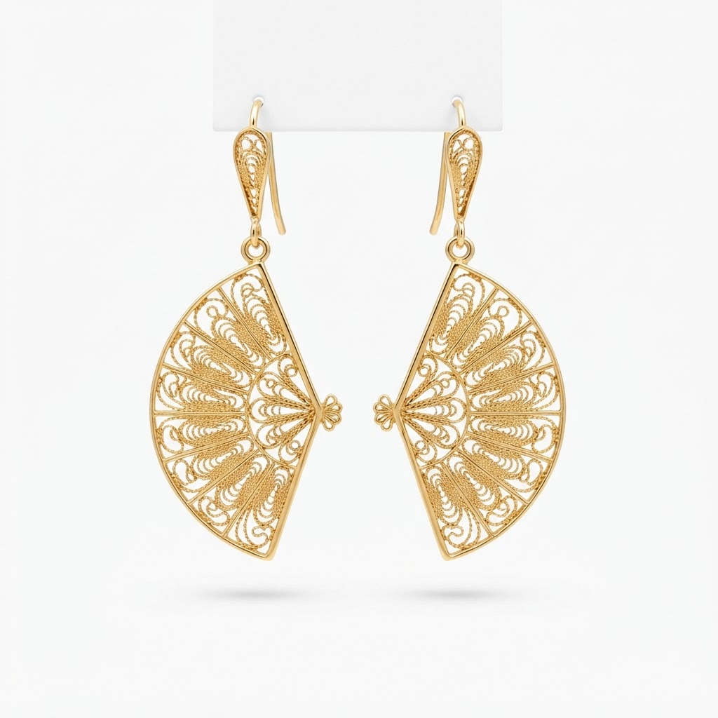 Golden Filigree Fan Earrings