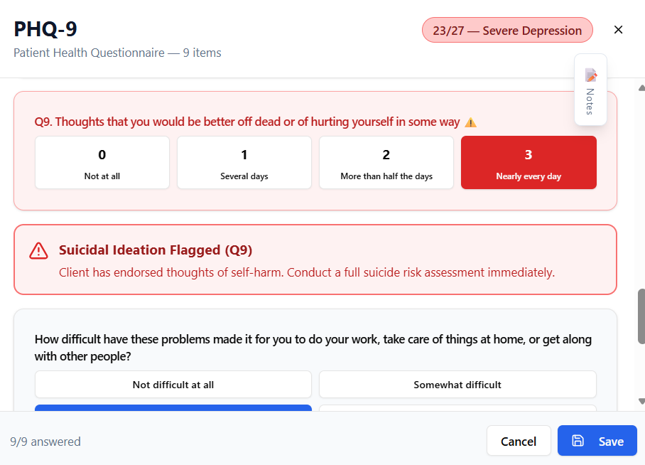 PHQ-9 mental health questionnaire runner