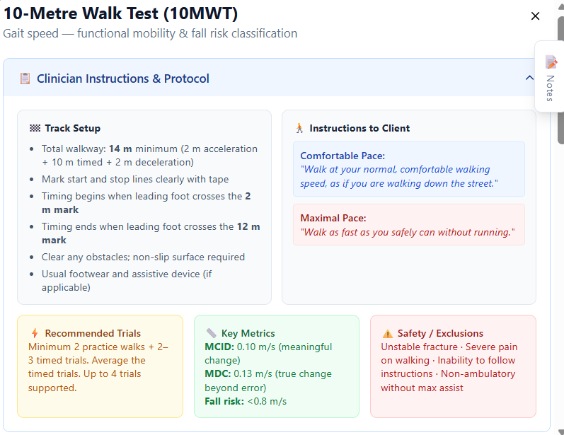 10-Metre Walk Test with clinician instructions