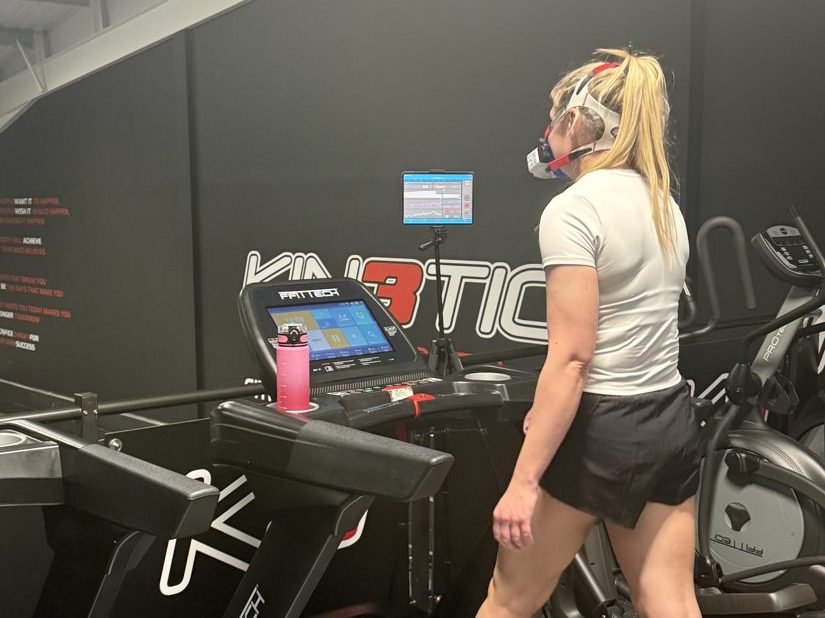 Client on the treadmill during a VO2 max test at Kin3tic