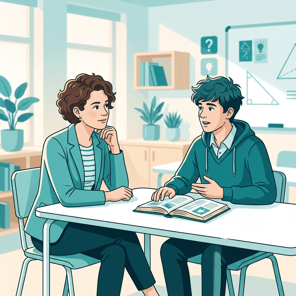 Teacher and student in Socratic dialogue