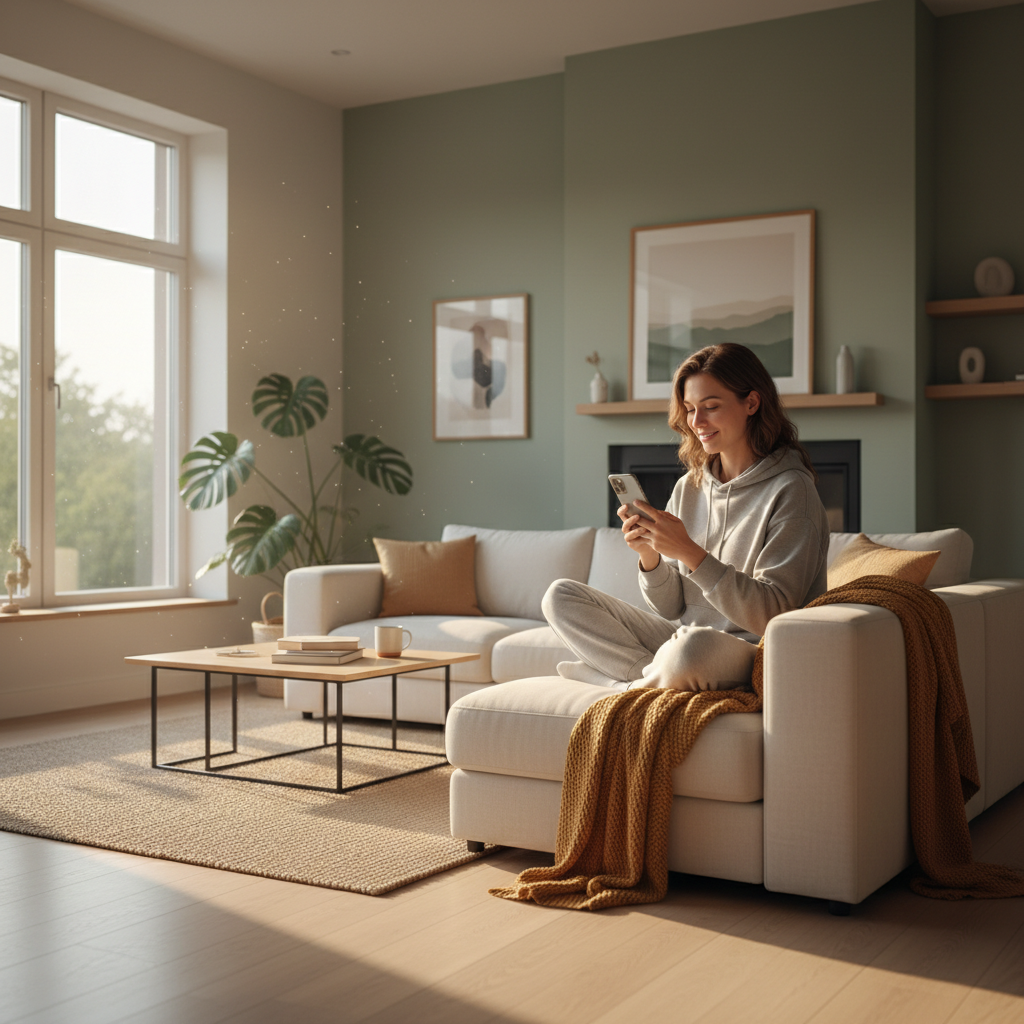 Person receiving online sobriety coaching support on their phone at home