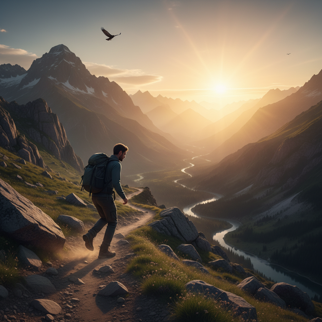 Person climbing a mountain path representing accountability in sobriety