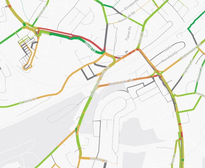 Schoolways map showing how safe and comfortable streets feel for cycling