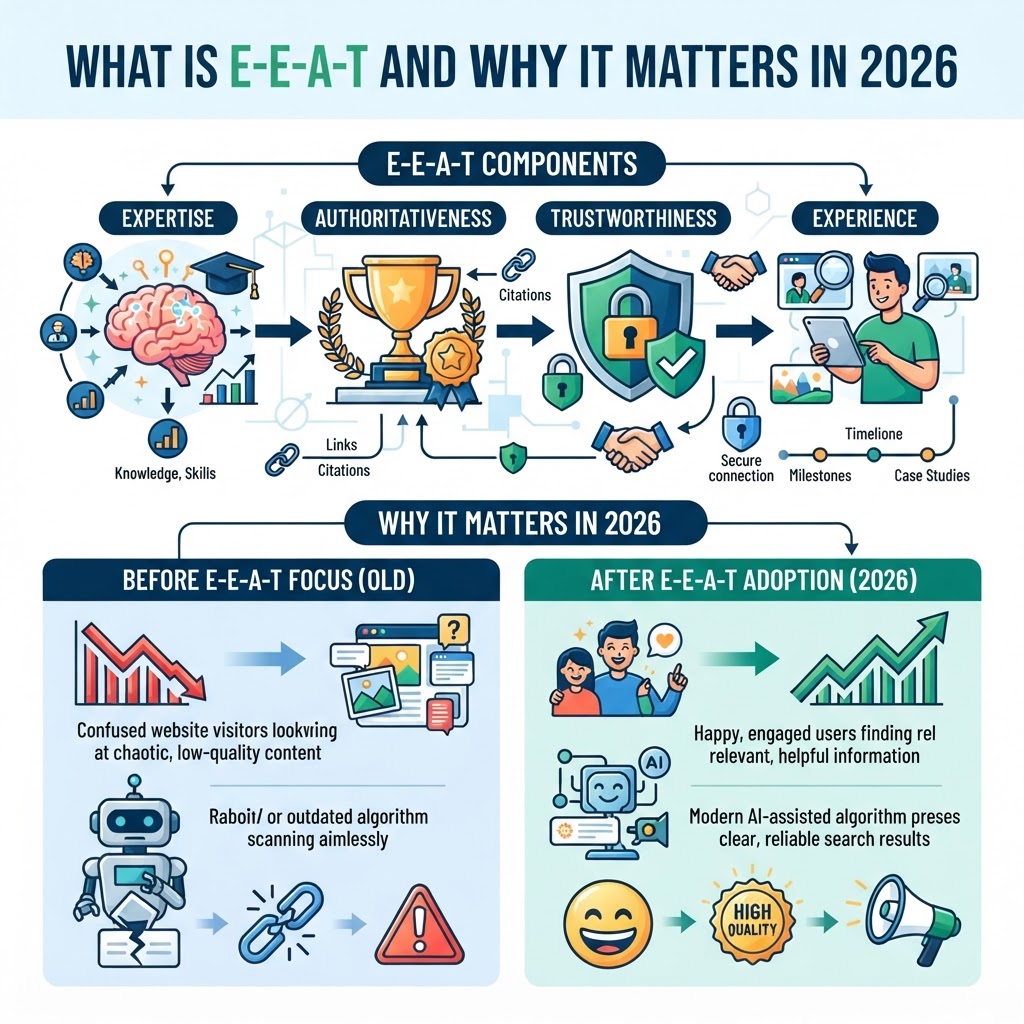 What is E-E-A-T and Why It Matters in 2026 - detailed illustration