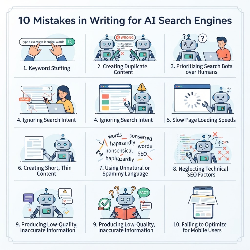 10 Mistakes to Avoid When Writing for AI Search Engines - detailed illustration
