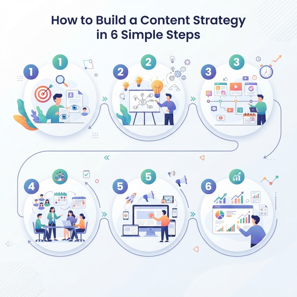 How to Build a Content Strategy in 6 Simple Steps - detailed illustration