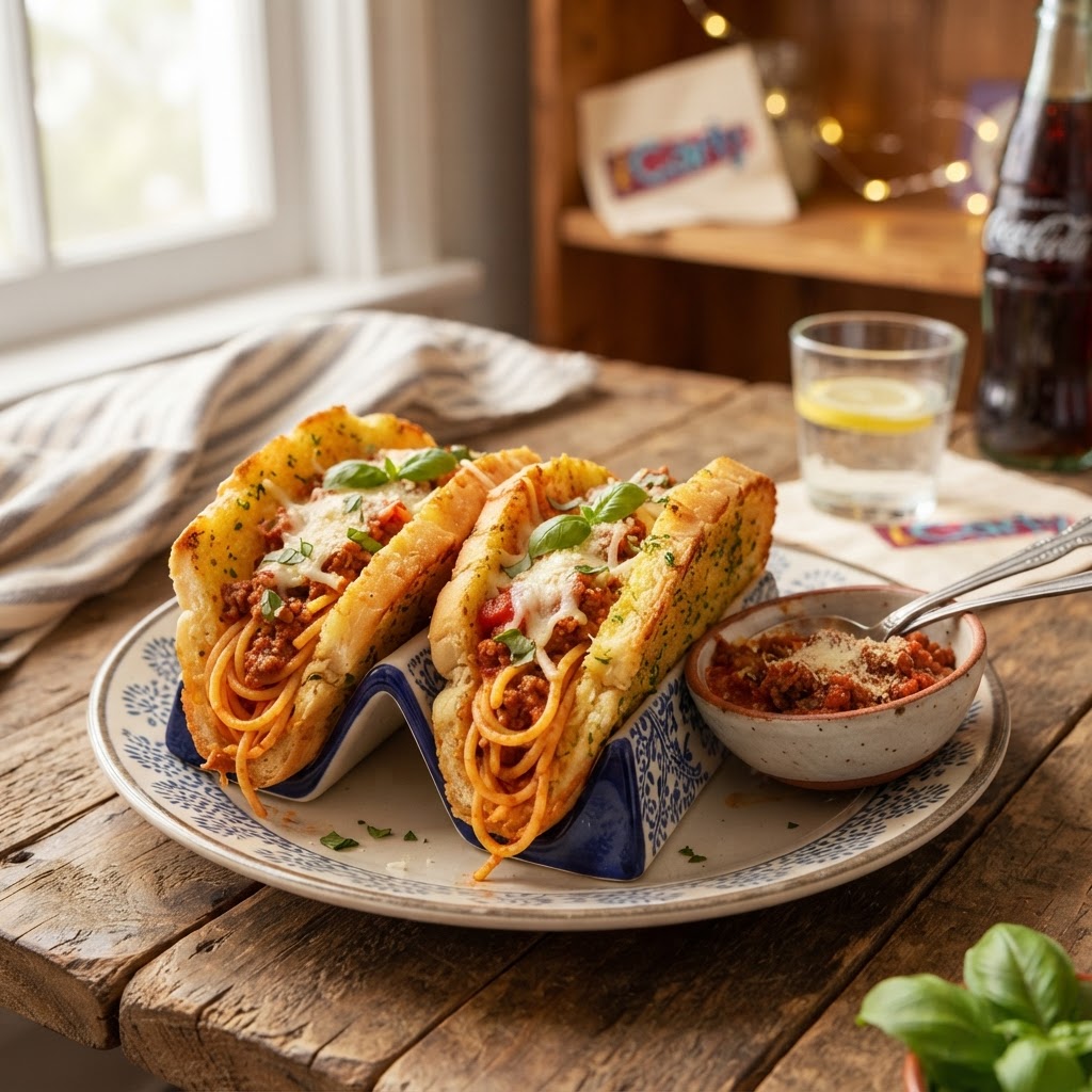 Garlic Bread Spaghetti Tacos