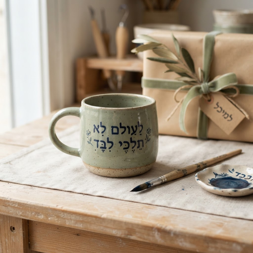 ספל קפה אישי עם כיתוב במכחול