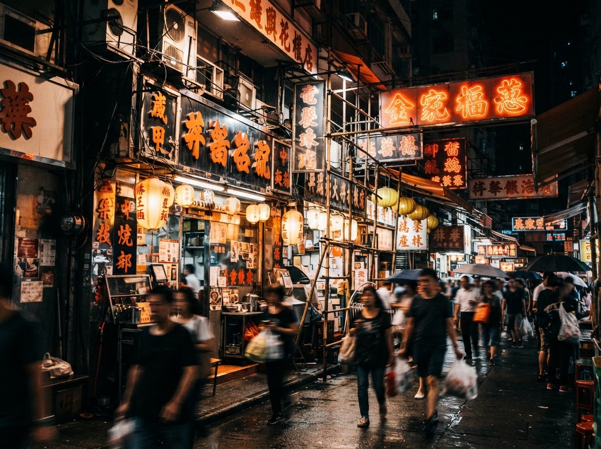 高反差街舖招牌與街道照片
