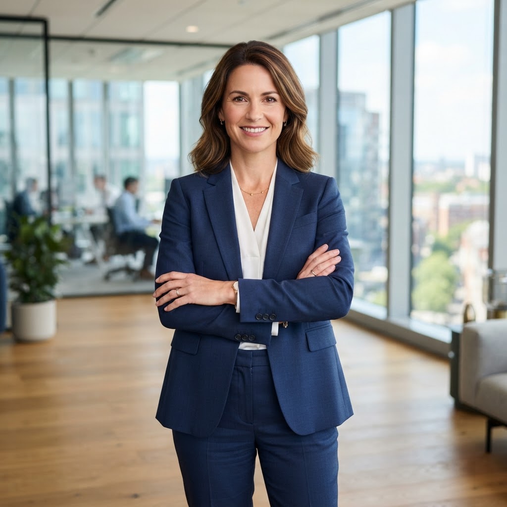 Professional businesswoman in a suit representing the human element of AgentLEGAL