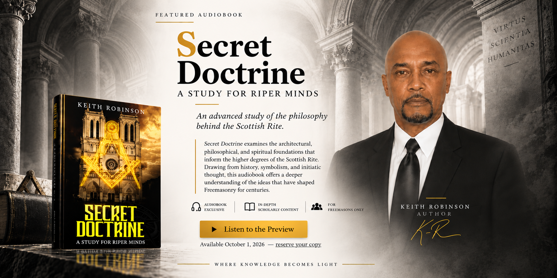 Secret Doctrine — A Study for Riper Minds, an audiobook by Keith Robinson. Available October 1, 2026.