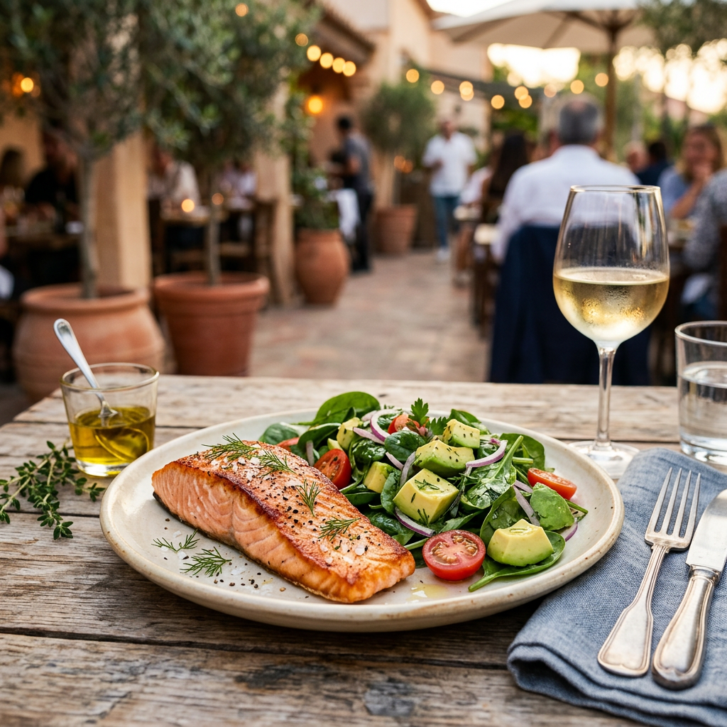 Pan-Seared Salmon with Avocado & Baby Spinach Salad