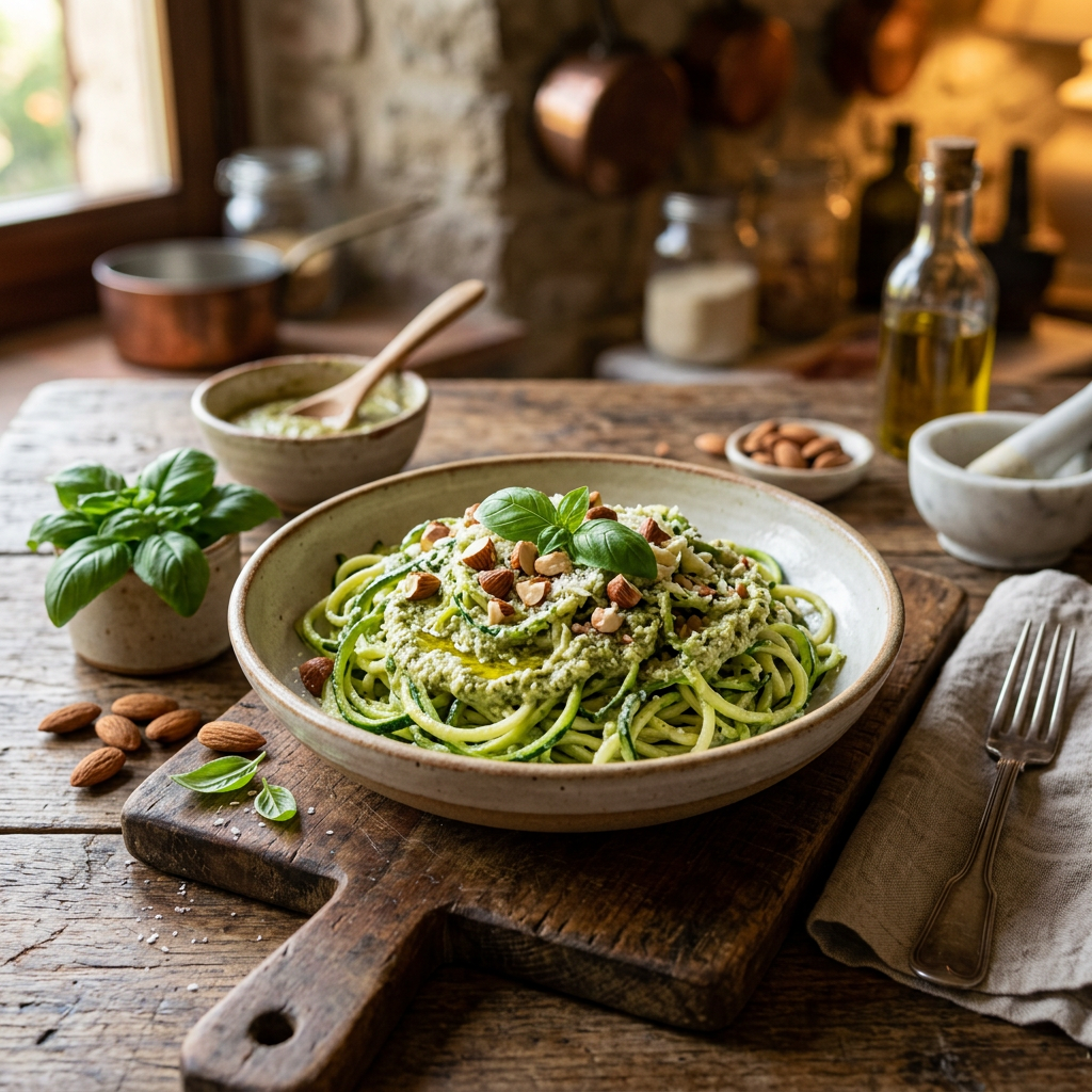 Zucchini Noodles with Almond-Basil Sauce