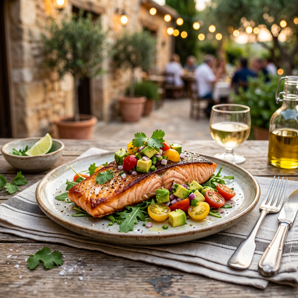 Seared Salmon with Avocado-Lime Salsa