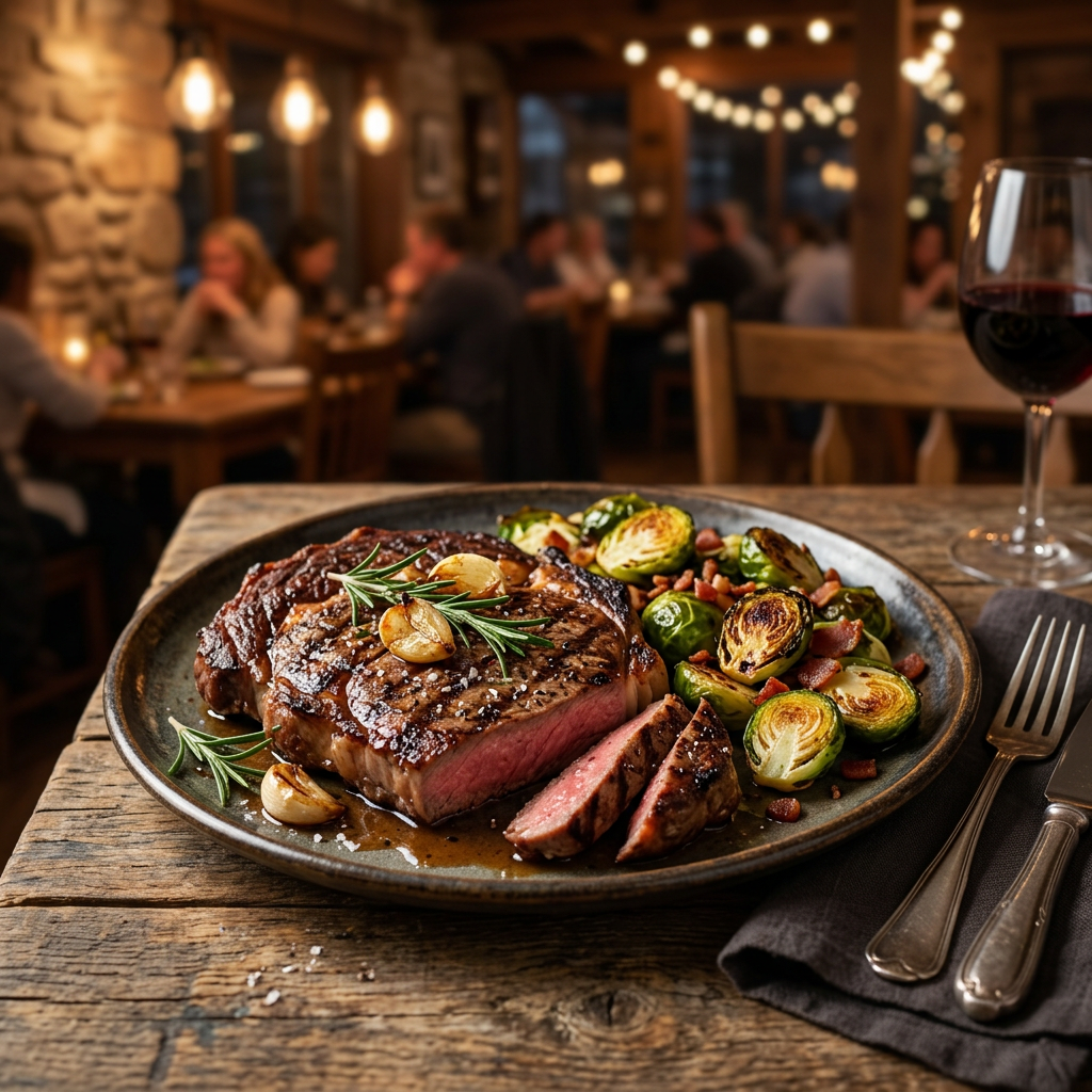 Garlic–Rosemary Ribeye with Roasted Brussels Sprouts