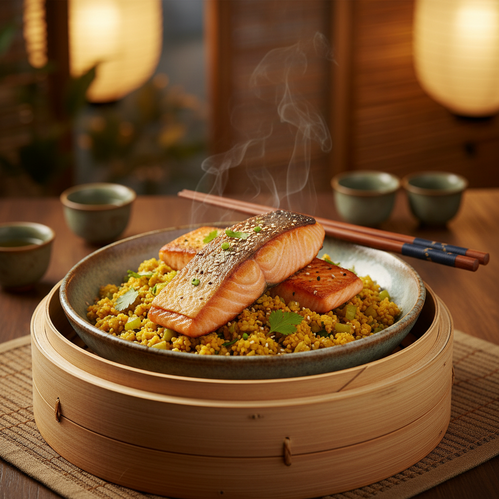 Pan-Roasted Salmon over Cauliflower 'Rice' Pilaf