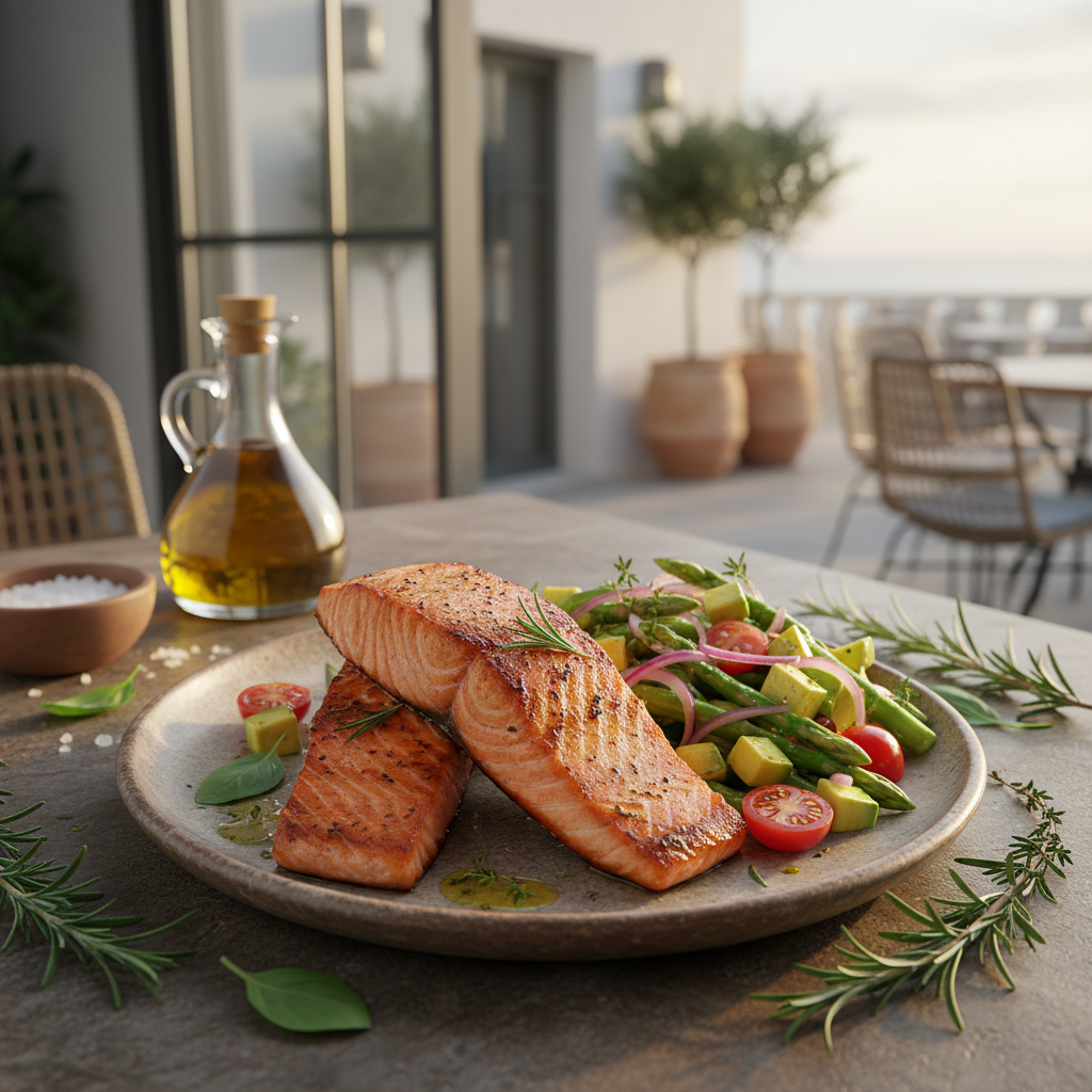 Charred Salmon with Asparagus and Avocado Salad