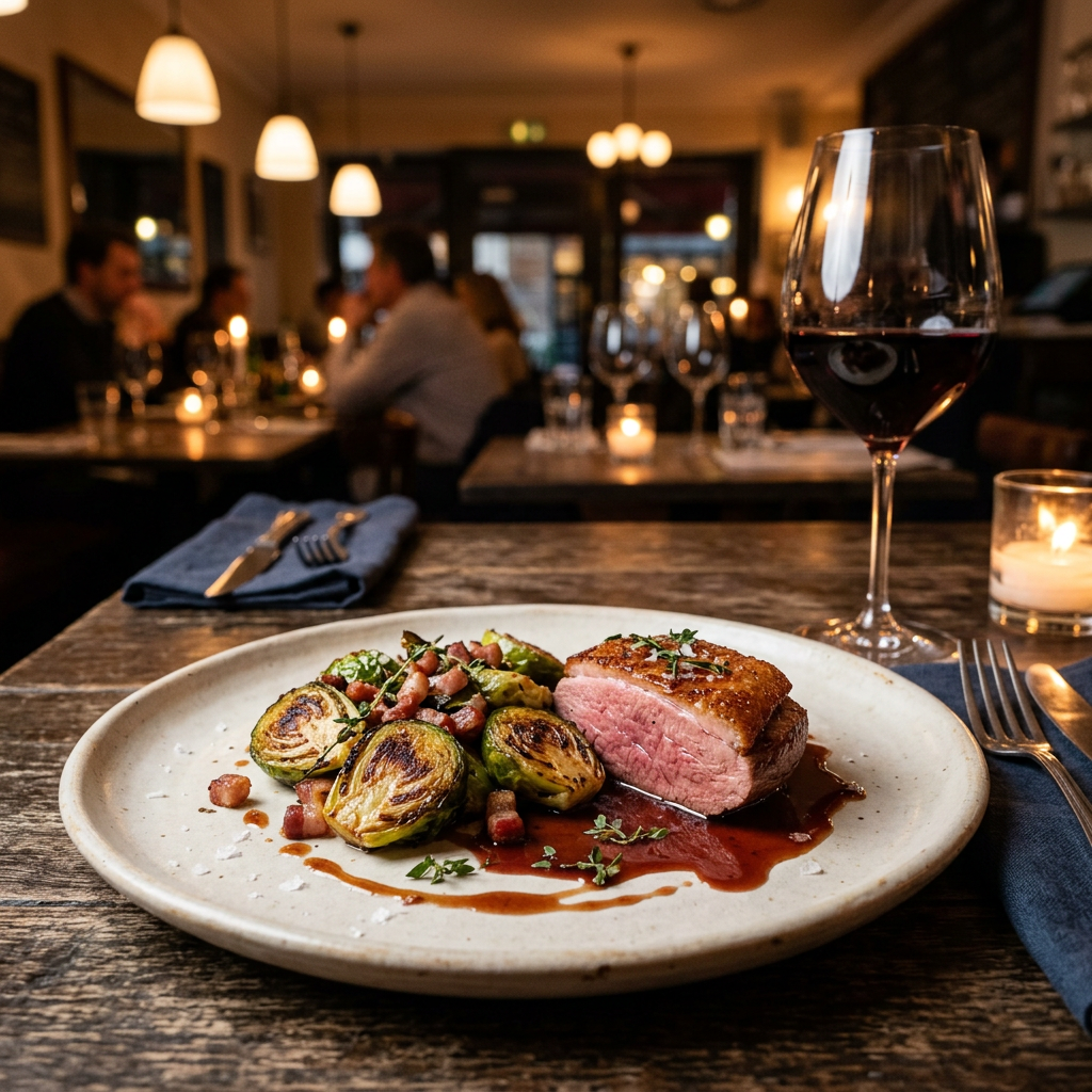 Seared Duck Breast with Pan-Roasted Brussels Sprouts