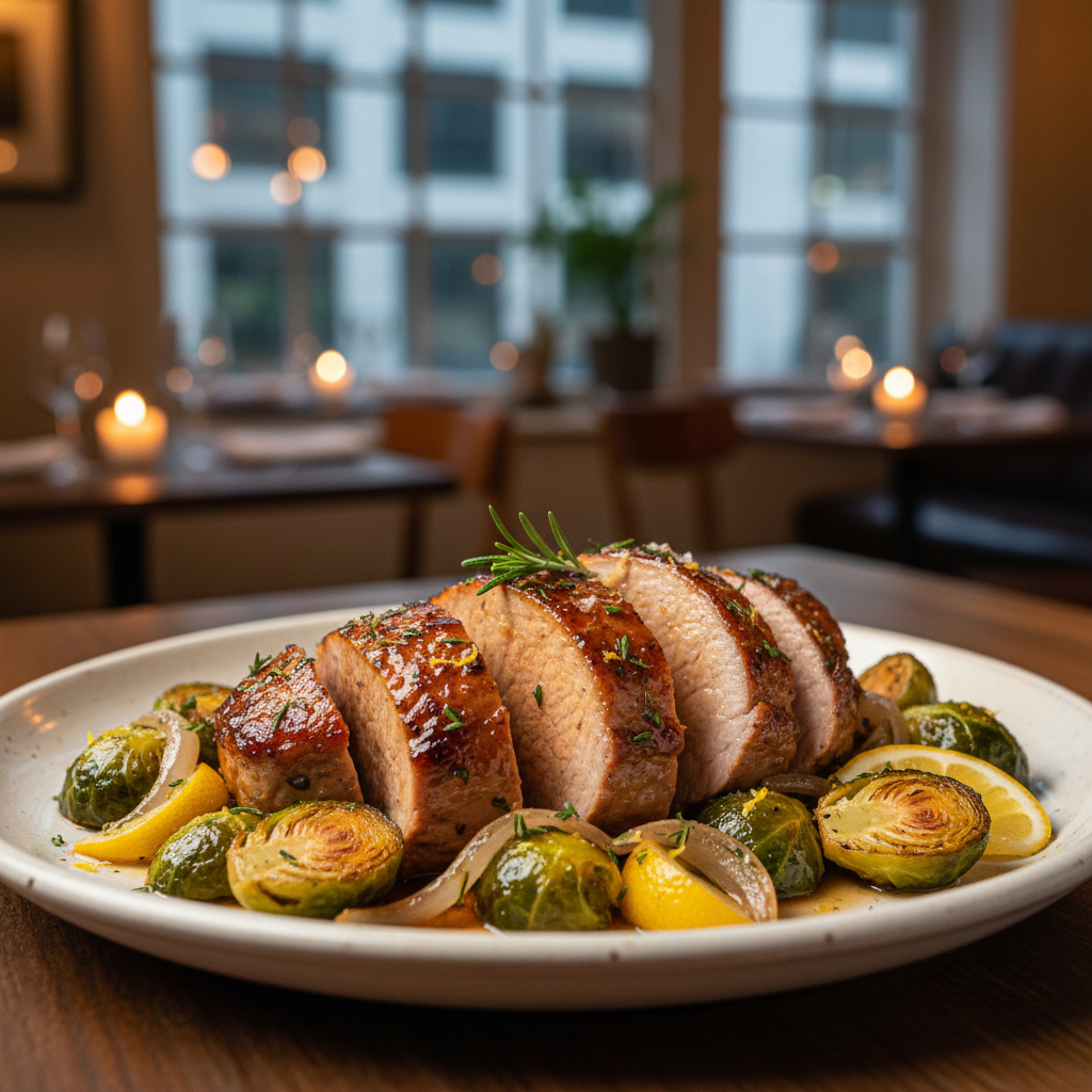 Roasted Pork Tenderloin with Lemon-Herb Brussels Sprouts