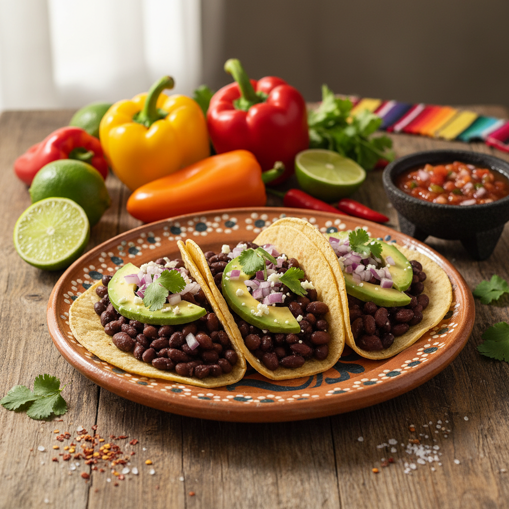 Vegetarian Tacos with Black Beans and Avocado
