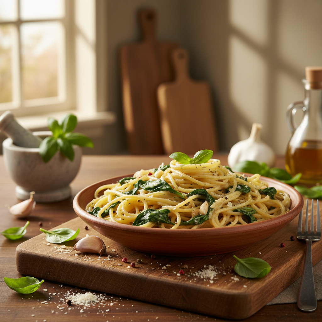 Creamy Garlic and Spinach Pasta