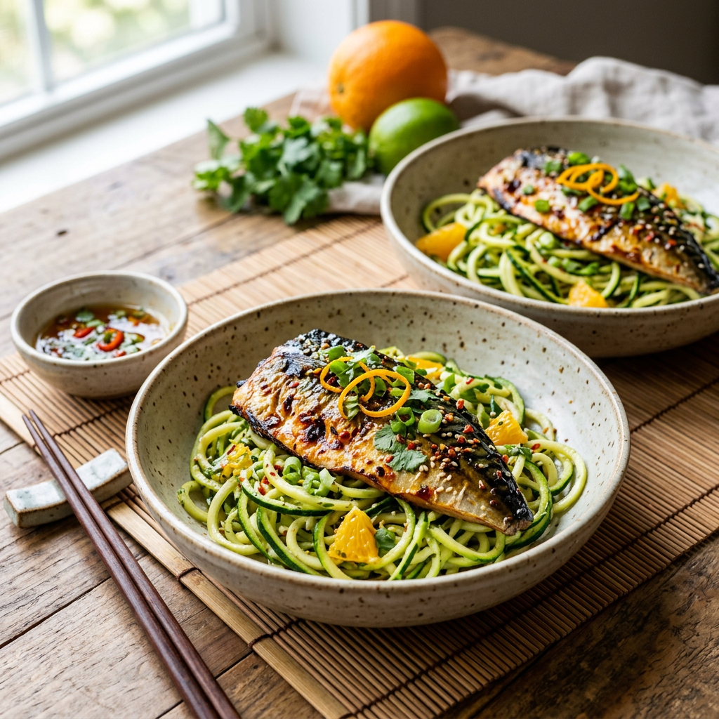 Citrus-Grilled Mackerel over Zucchini Noodles