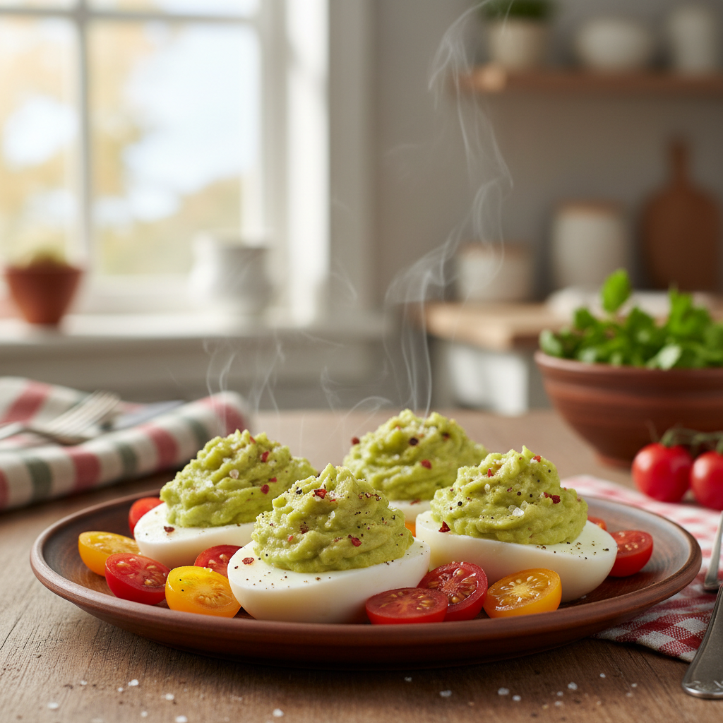 Avocado-Stuffed Eggs with Cherry Tomatoes