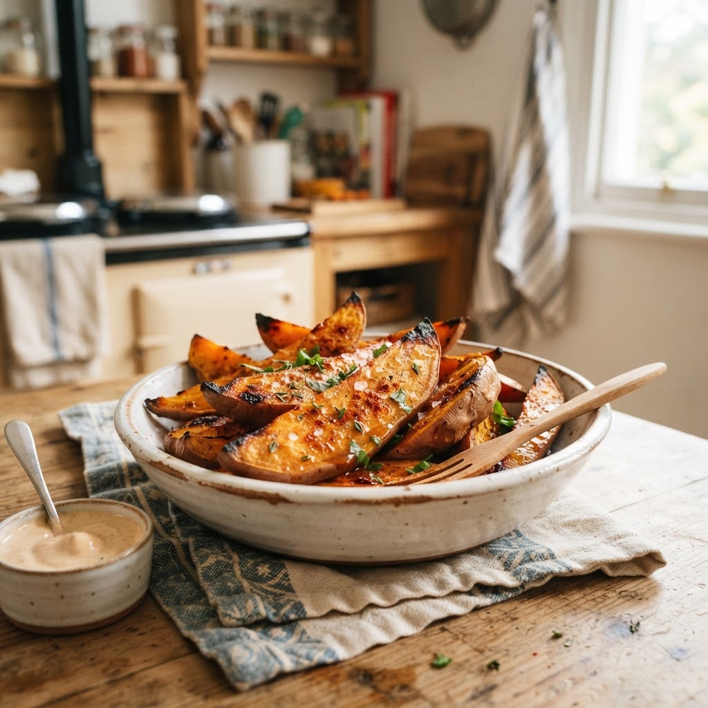 Maple Roasted Sweet Potato Wedges
