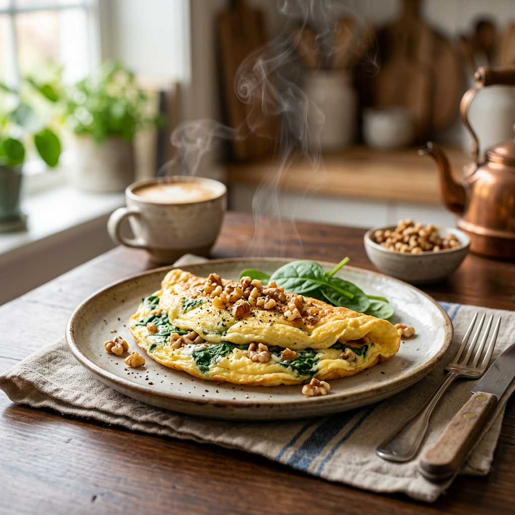 Spinach Cloud Omelette with Toasted Walnuts