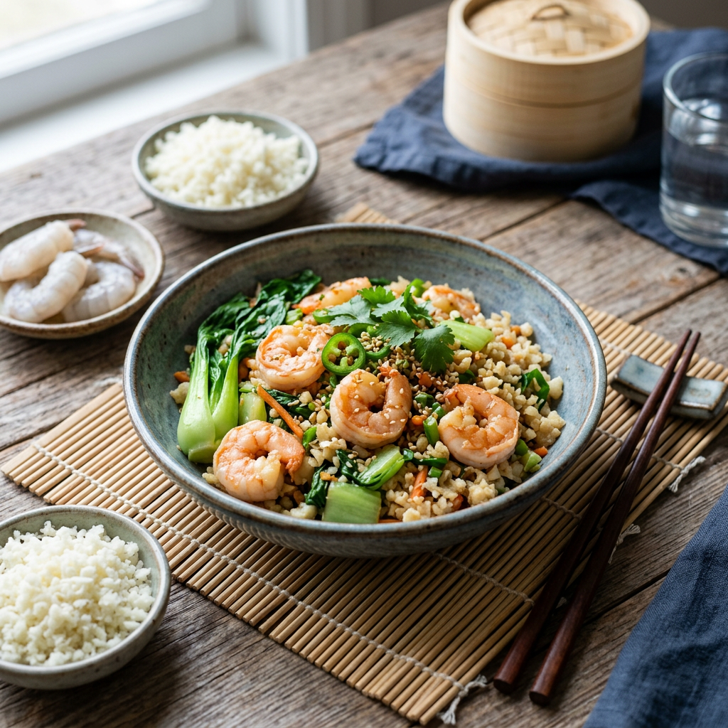 Shrimp & Fresh Cauliflower 'Rice' Stir‑Fry with Bok Choy