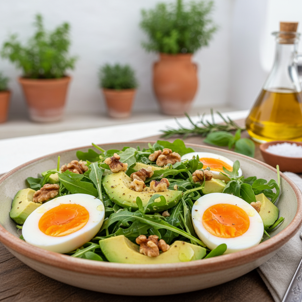 Avocado & Soft‑Boiled Egg Salad with Walnuts