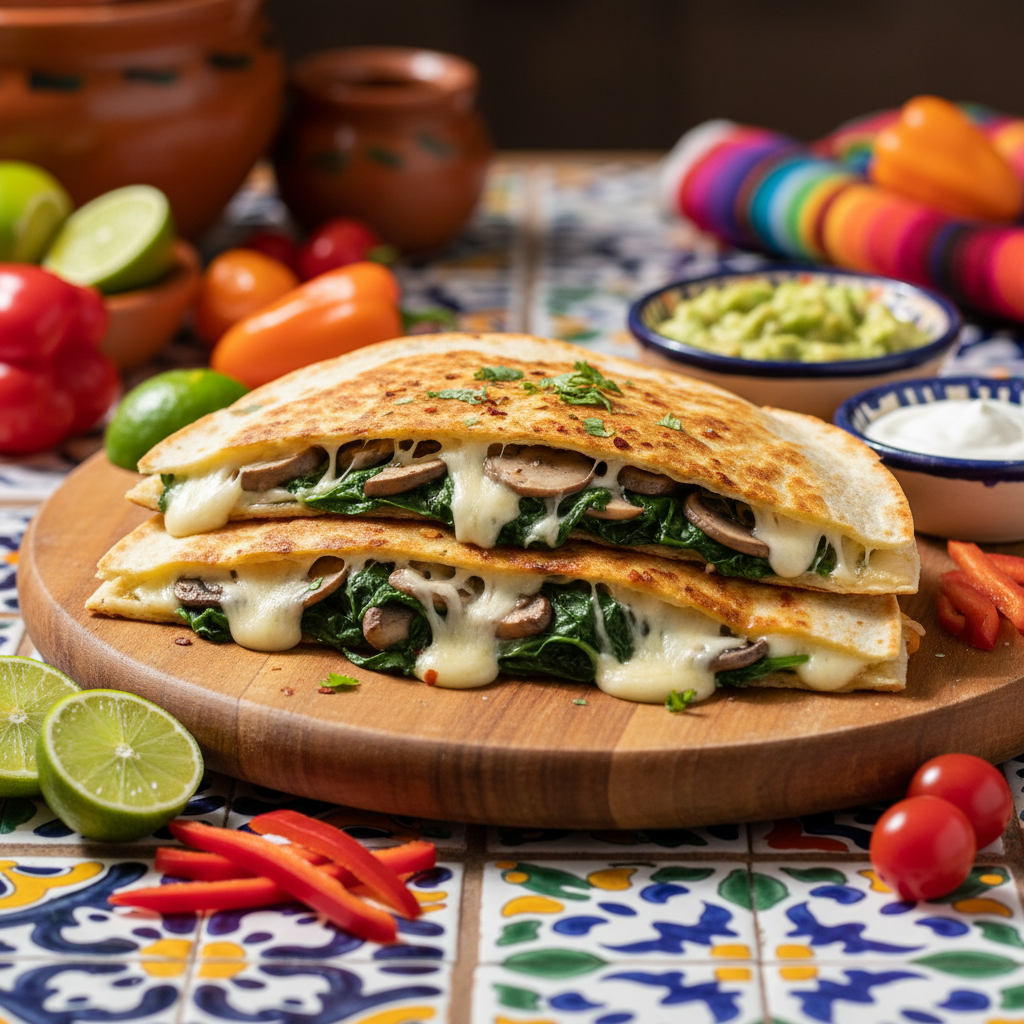 Cheesy Spinach and Mushroom Quesadilla