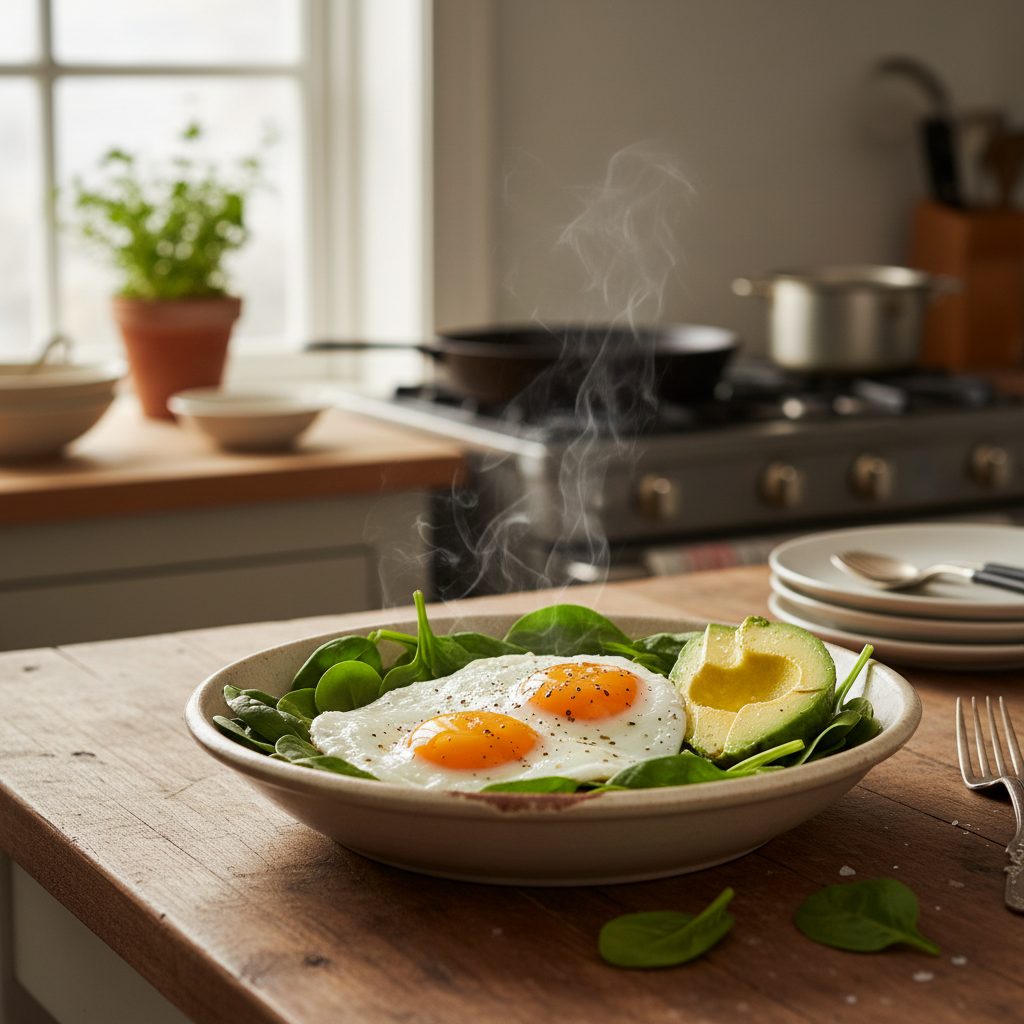 Avocado & Egg Breakfast Bowl with Baby Spinach