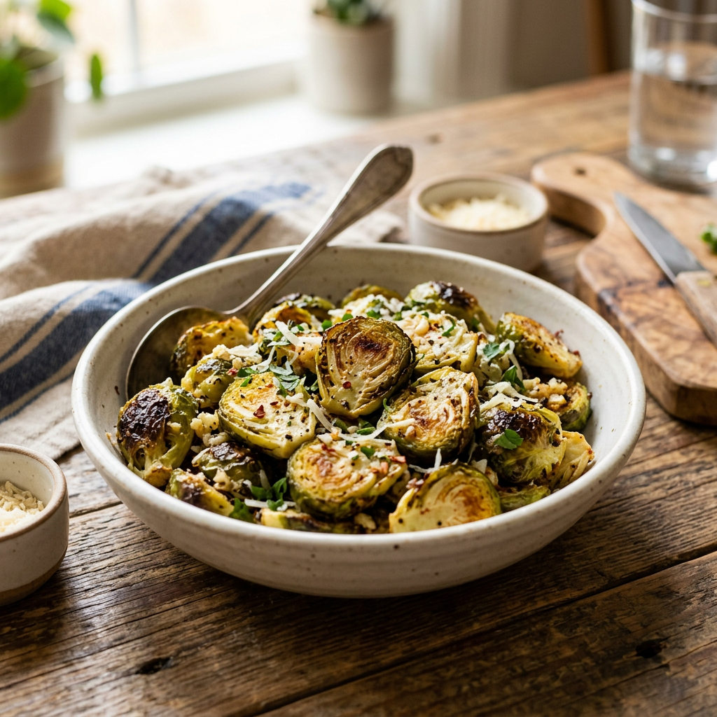 Garlic Parmesan Roasted Brussels Sprouts