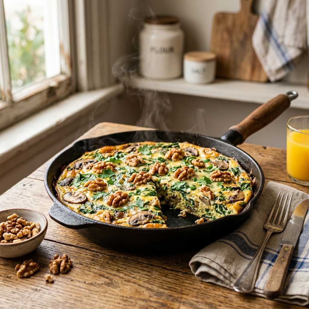 Spinach and Mushroom Frittata with Toasted Walnuts