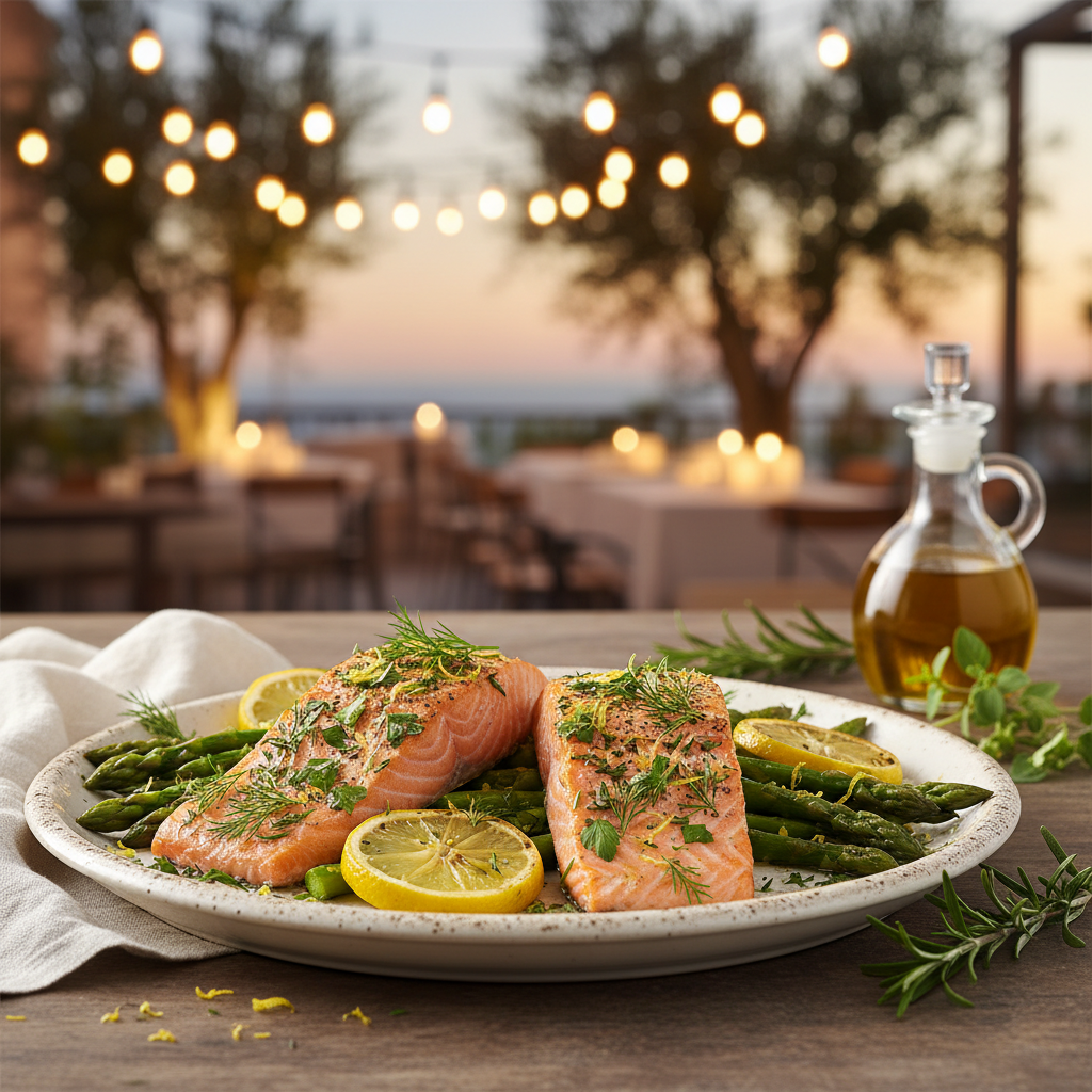 Herbed Salmon with Roasted Asparagus and Lemon
