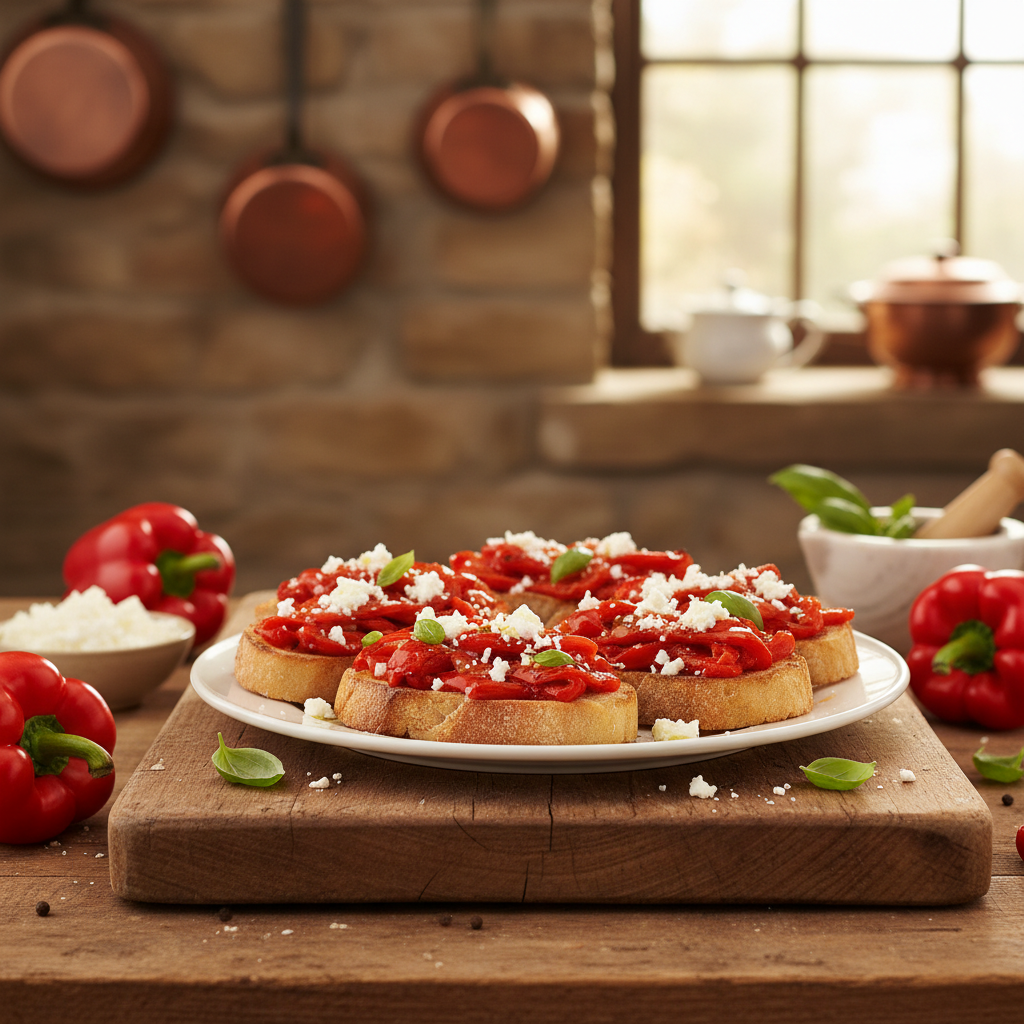 Roasted Peppers and Goat Cheese Bruschetta