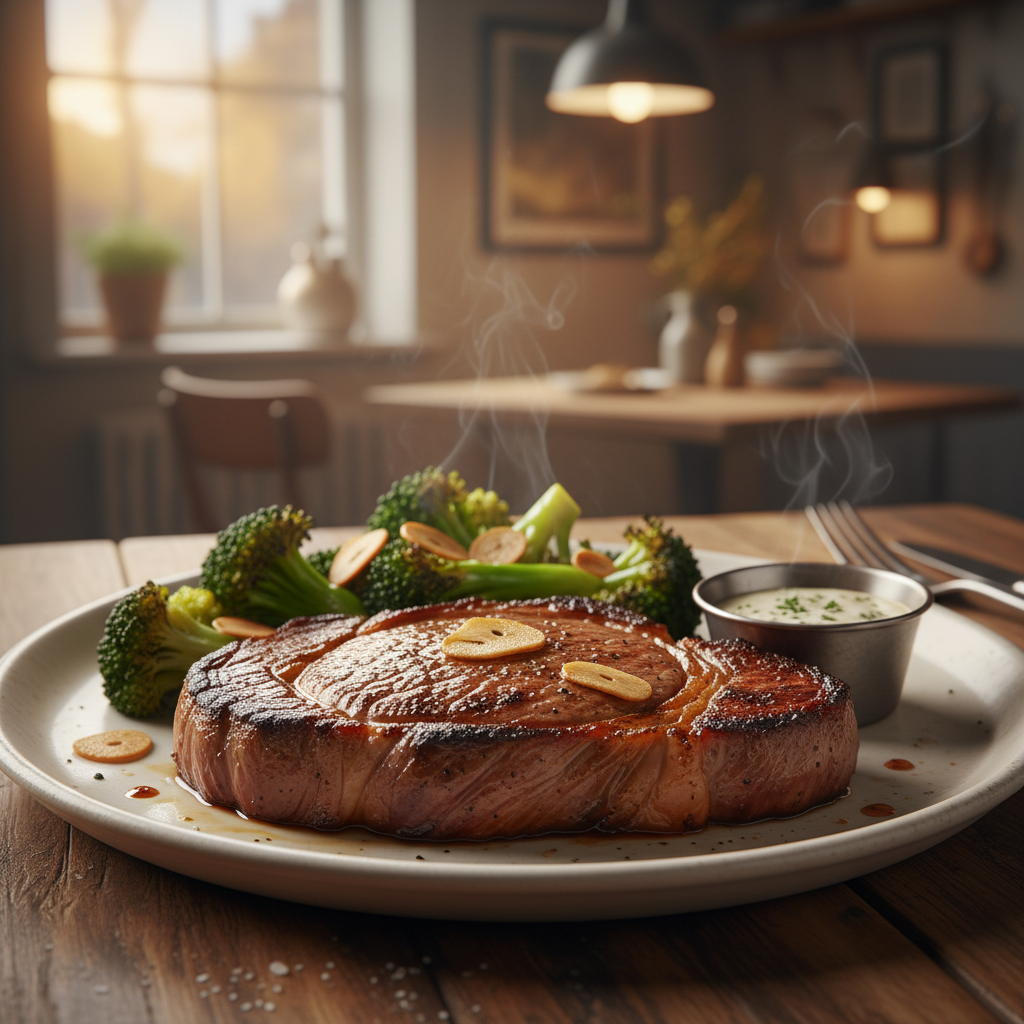 Pan-Seared Ribeye with Roasted Broccoli
