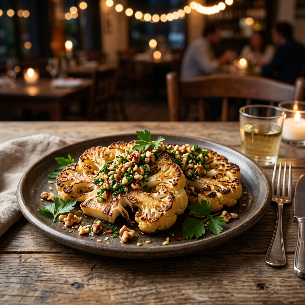 Cauliflower Steaks with Herb–Walnut Salsa