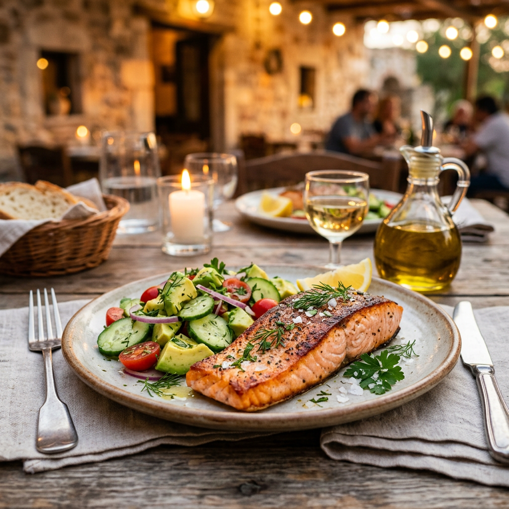 Oven-Roasted Salmon with Avocado-Cucumber Salad