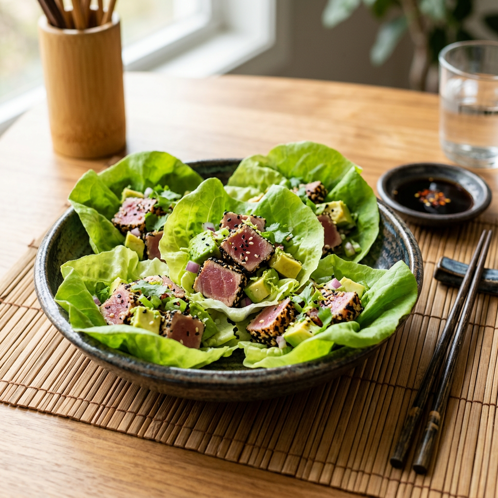 Seared Tuna Citrus-Avocado Lettuce Cups